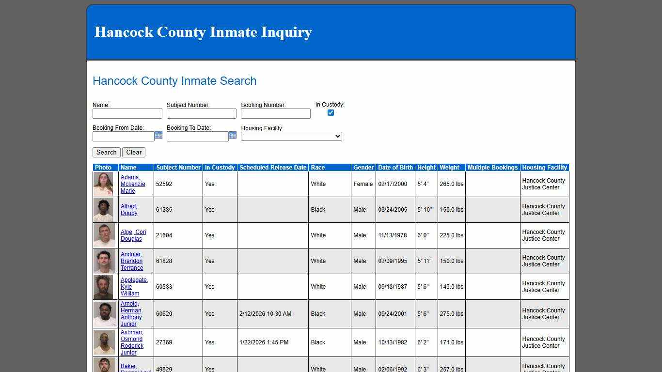 Hancock County Inmate Search