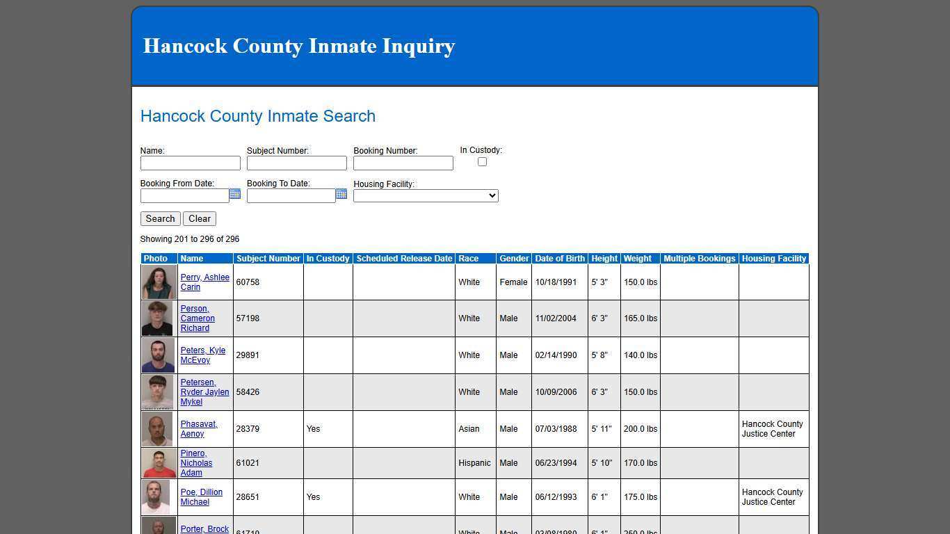 Hancock County Inmate Search